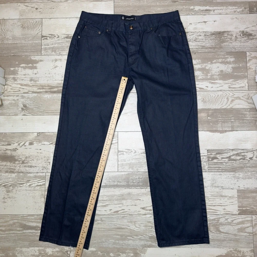 Akademiks Jeans Mens 40x34 Navy Denim Flat Front Straight Leg Hipster Black Tab